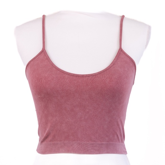 BKE Essentials Light Red Spaghetti Strap Fitted Crop Top, Size XS/S - Picture 3 of 10